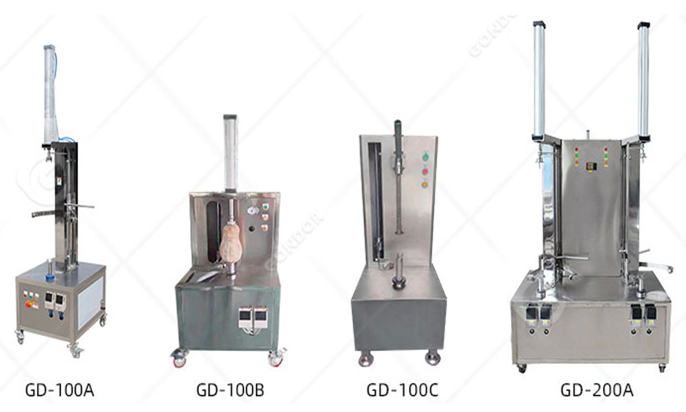 Different models of automatic pineapple peelers