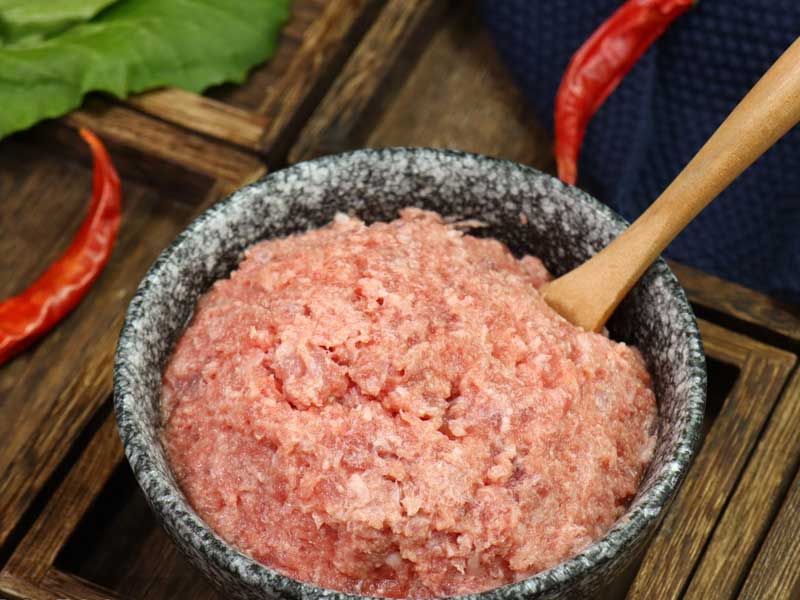 minced meat from meat bowl cutter