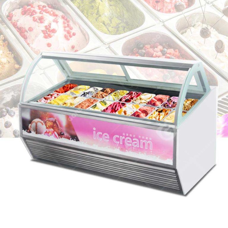 Glass-door ice cream display cabinet with LED lighting