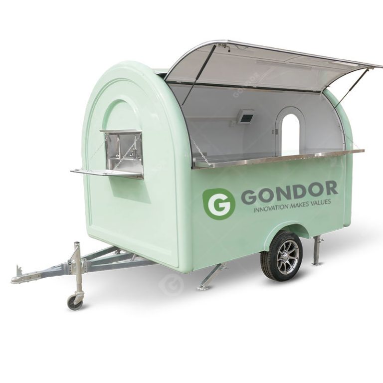 Custom round food trailer for taco and burger vending